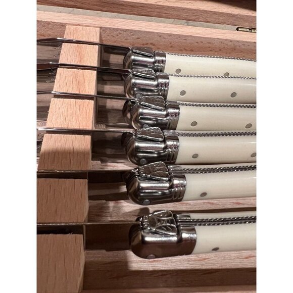 Laguiole Jean Néron 6pc Steak Knife Set Ivory Handles France w/ Box - NIB - Picture 4 of 4